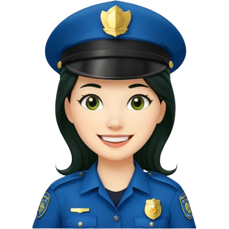 Female POLICE IN green, long black hair, happy smile emoji