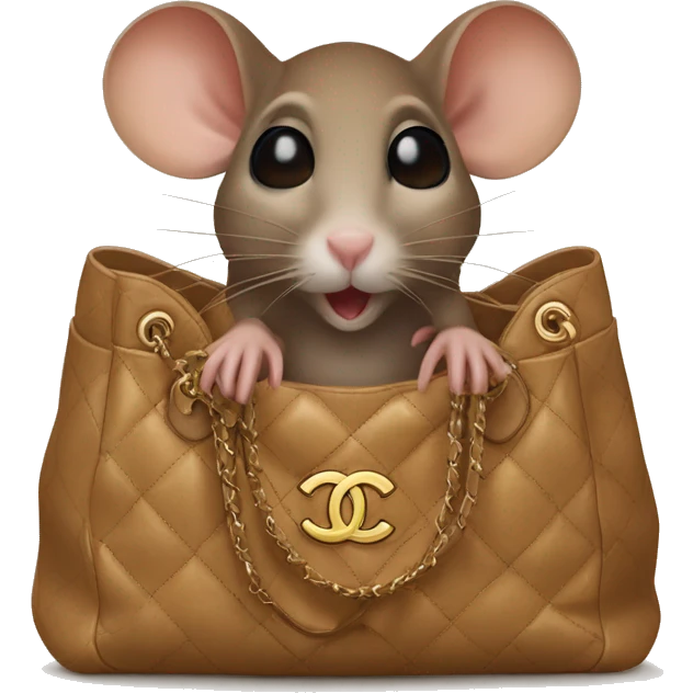 Brown mouse is sitting in a chanel bag emoji