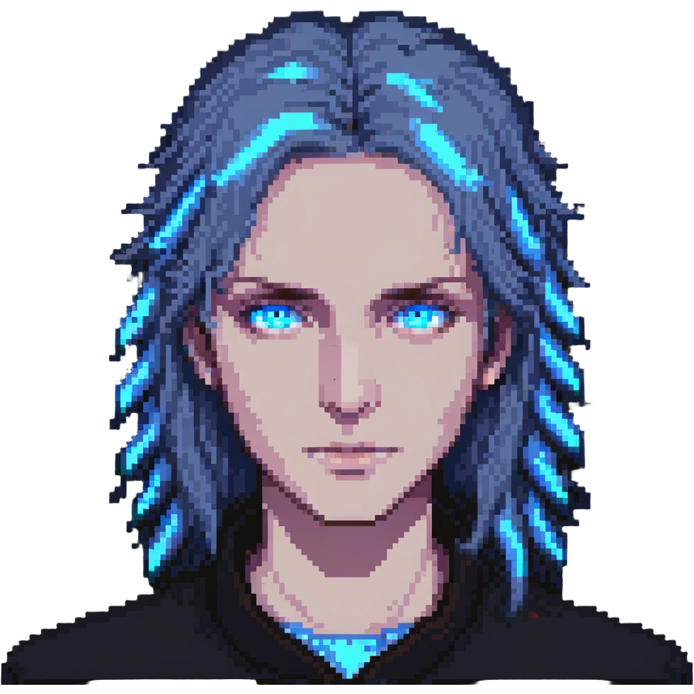 person with glowing blue eyes from Dune emoji
