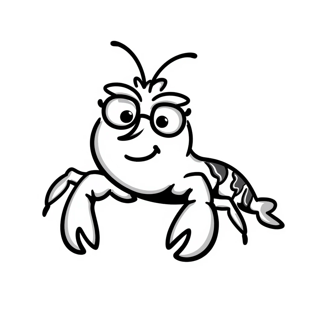 senior lobster with white hair and glasses, elderly lobster character with white eyebrows and whiskers, wearing round glasses emoji