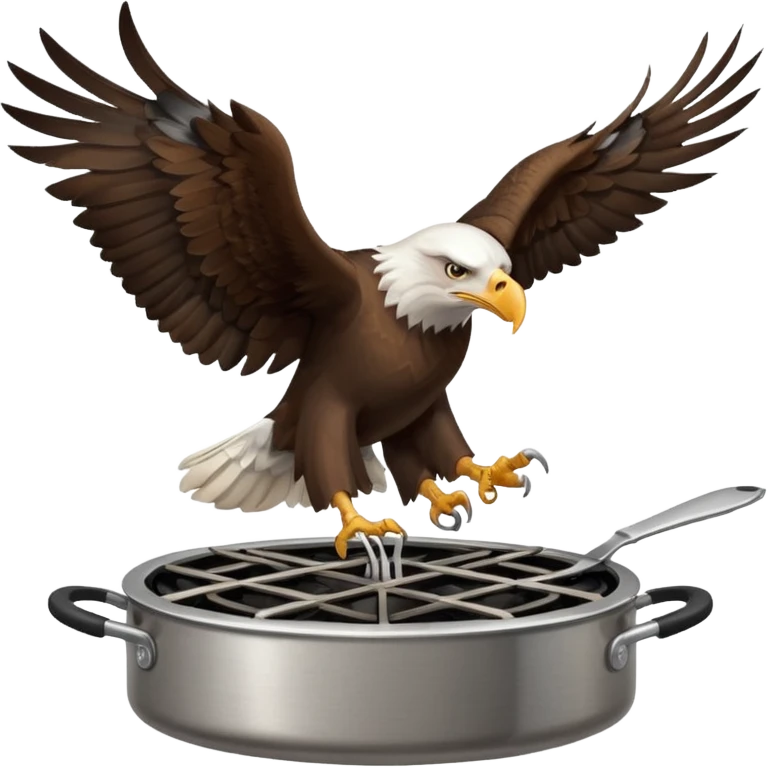 aquila calva con forchetta sorvola fornello a gas emoji