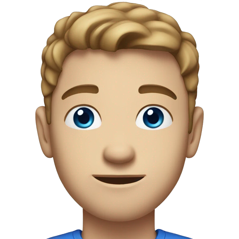 A 22 year old, White man, with short brown hair, with stubble facial hair,   with blue eyes wearing a t-shirt. emoji