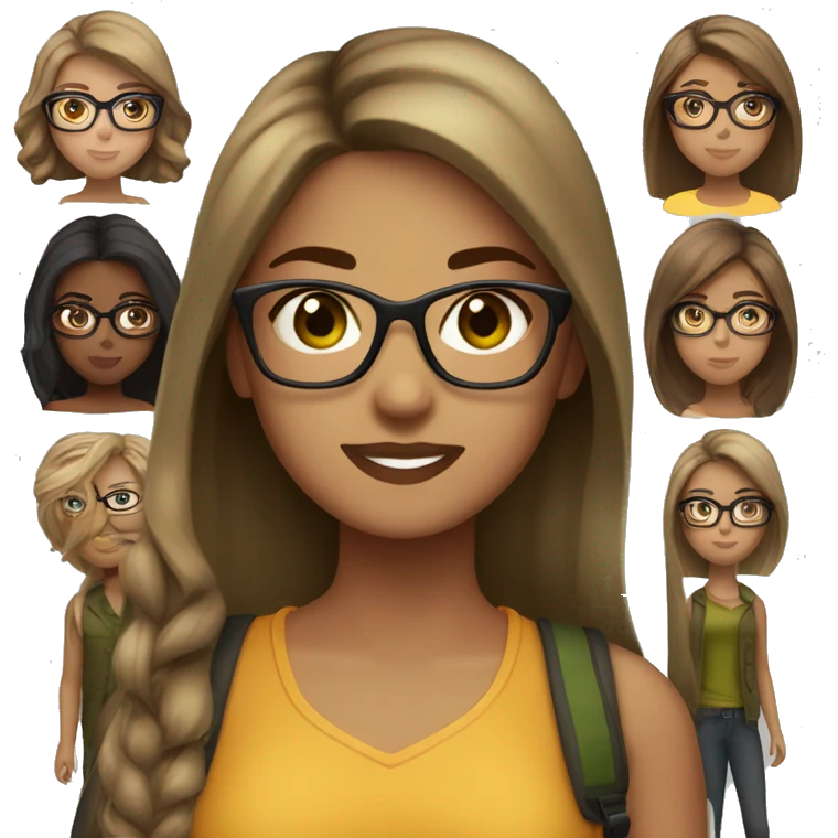 light brown hair green eyes straight hair olive skin woman with glasses emoji