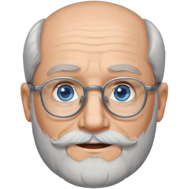 Create me an emoji of an old man. Gray really short size hair. Gray follow-up full beard. Squarer Glasses. Blue eyes. Little smile emoji