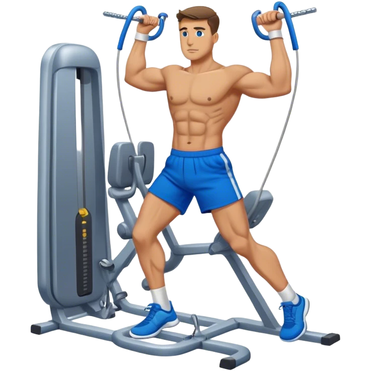 standing fit man with blue shorts cable-machine-exercise emoji