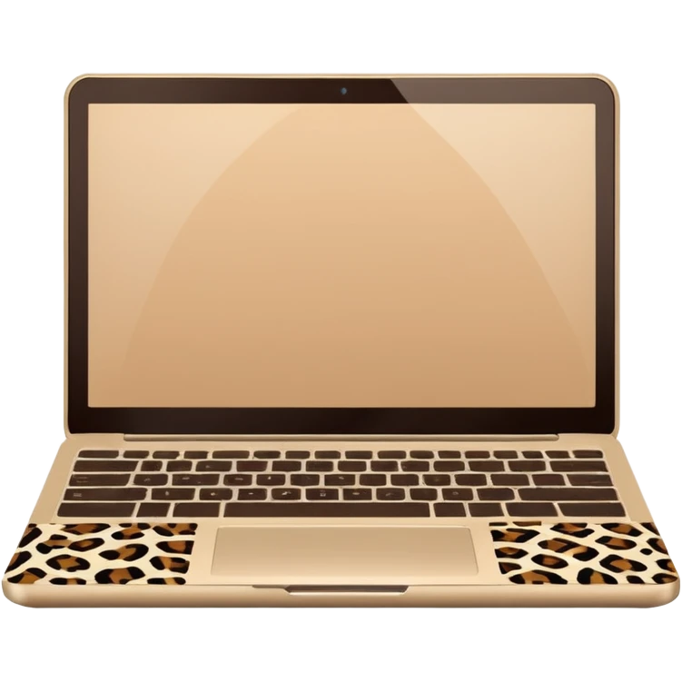 minimal flat emoji of an open laptop with a leopard-print cover, clean vector lines, warm beige and brown tones, modern aesthetic, transparent background, high-quality icon emoji