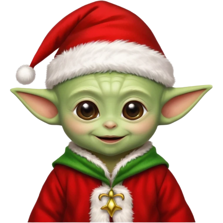 Baby joda felice con cappello da elfo vestito da babbo natale felice  emoji