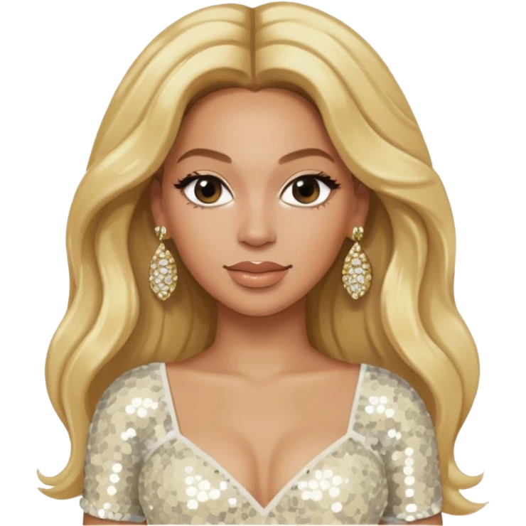 Beyonce with long blonde hair, ivory sequin crop top, ivory earring emoji