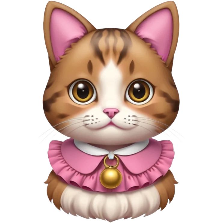 neko with big eyes, bell ruffle coller pink brown cat emoji