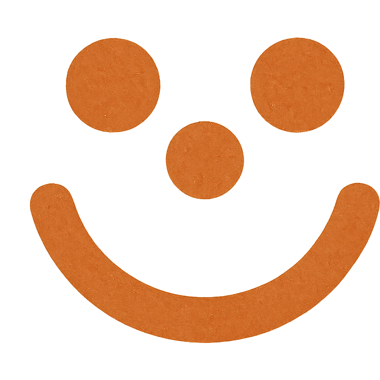 five dots arranged like the misen.com logo, dots forming a smiling face (eyes and mouth) using the dot positions, minimalist playful emoji