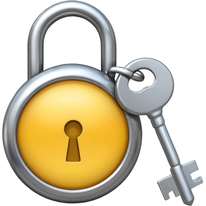 A chrome silver lock and key emoji, smooth metallic surfaces, glossy reflections, luxury swag vibe, minimal iOS emoji style, centered on clean white background emoji