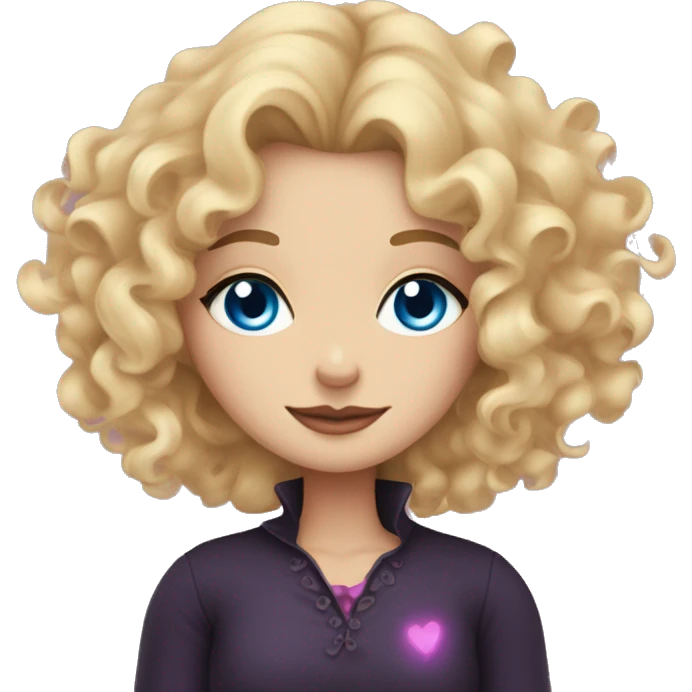 Blonde curly hair Blue eyed woman who is witchy by on and pink hearts  emoji