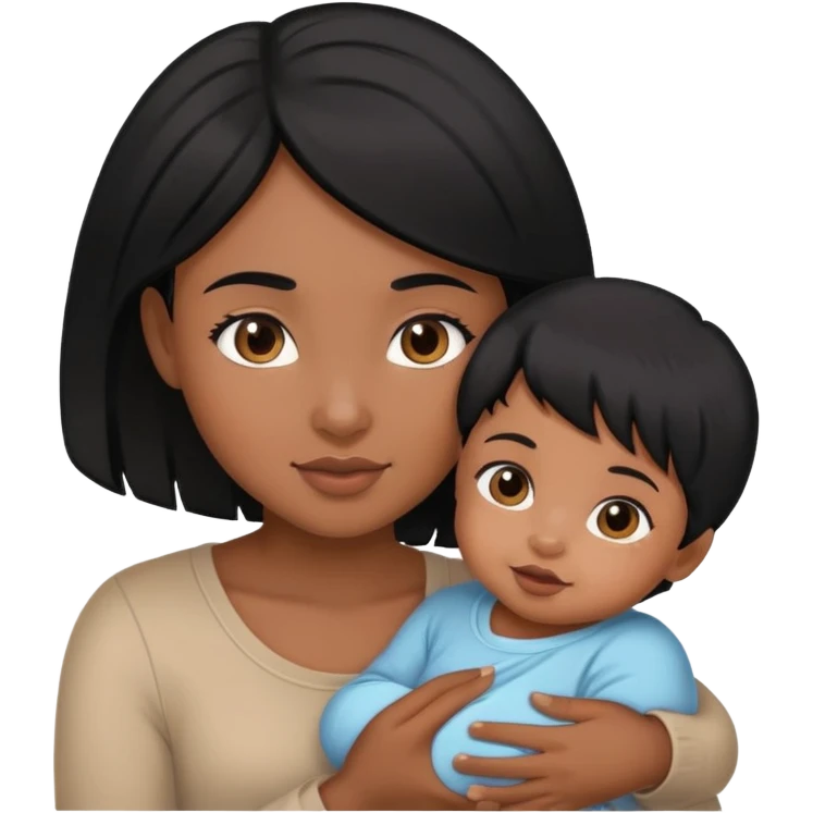Cute black hair girl holding black hair baby  emoji
