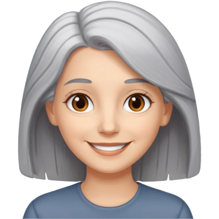 white female grey hair, brown eyes, hair  all one length emoji