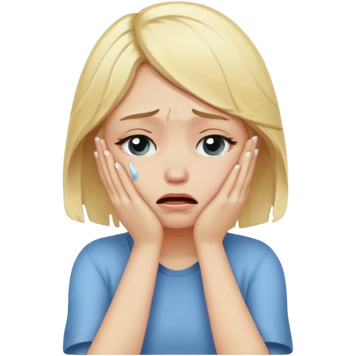 Blonde girl crying with hands covering face emoji