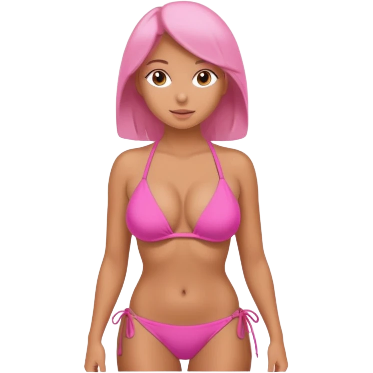 Lady with huge boobs, in a tight bikini, tanned, boobs are so big in tight pink and very revealing bikini, very round/spherical boobs emoji