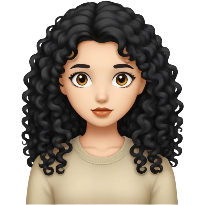 fille cheveux très longs noirs bouclés , visage teint mat emoji