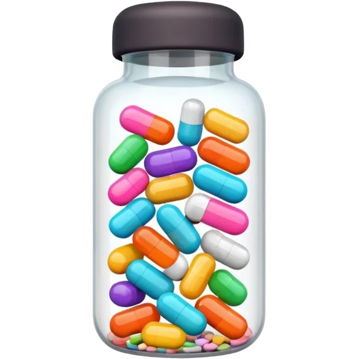pills in bottle, 3d cartoon style, memoji style. emoji