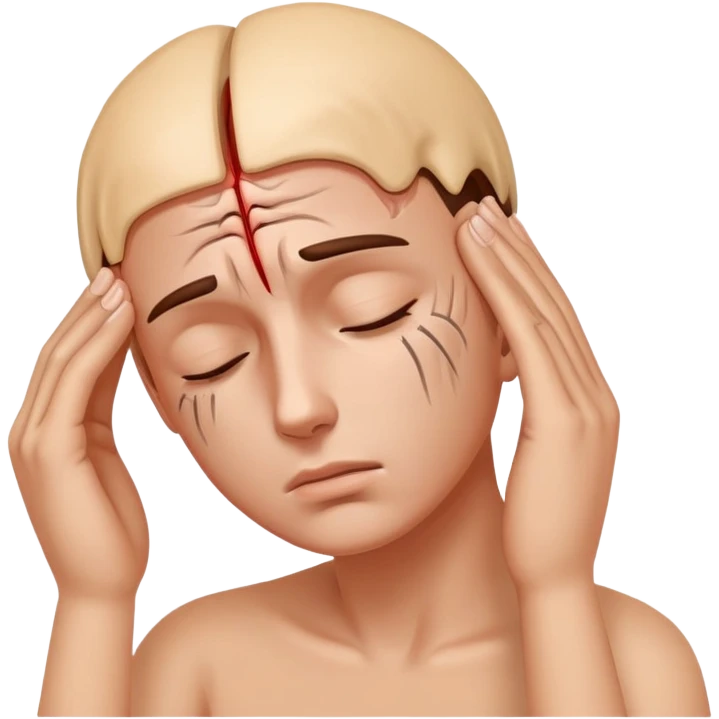 face with a headache, holding head, pain lines emoji
