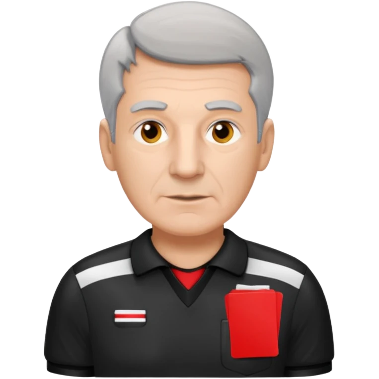 Older Referee – Experienced Look
 Wearing black jersey, gray hair, calm but firm, red card lifted halfway. emoji