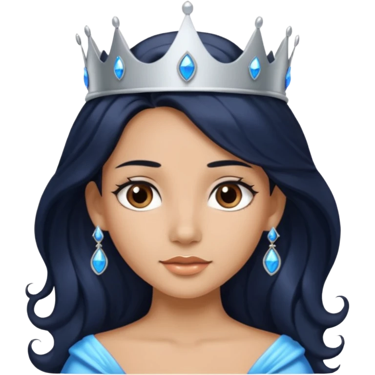 Por favor hazme el emoji de la princesa pero con piel canela con el pelo negro y ondulado y largo, los ojos marrones y la corona plateada con jollas azules emoji