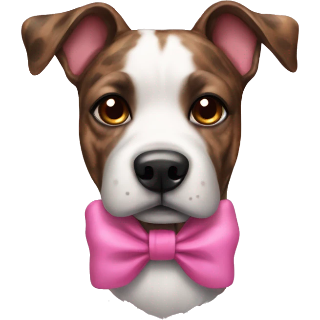 Brindle dog with a pink bow on its neck emoji