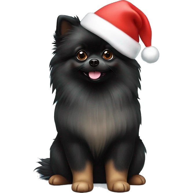 Black Pomeranian ￼with Christmas hat ￼ emoji