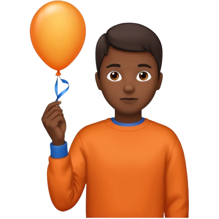dark brown skin, orange sweater, hold blue balloon emoji