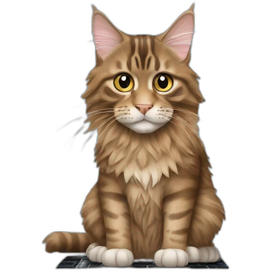 maine coon tabby cat typing in front of a screen emoji