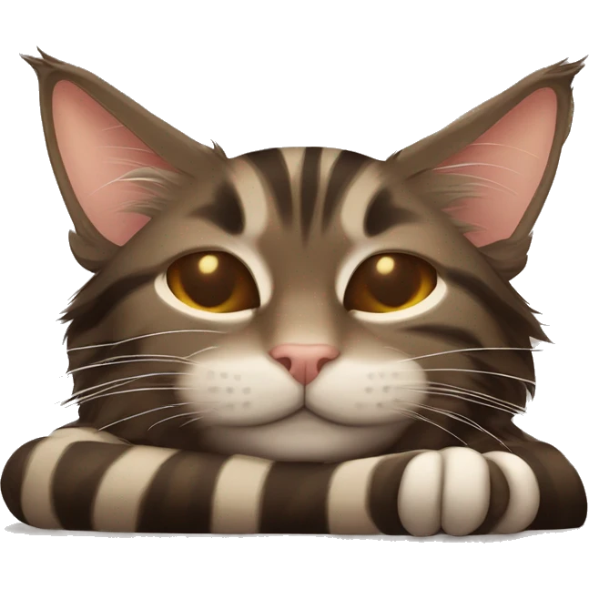 Sleeping cat Maine coon dark brown and light brown stripes emoji