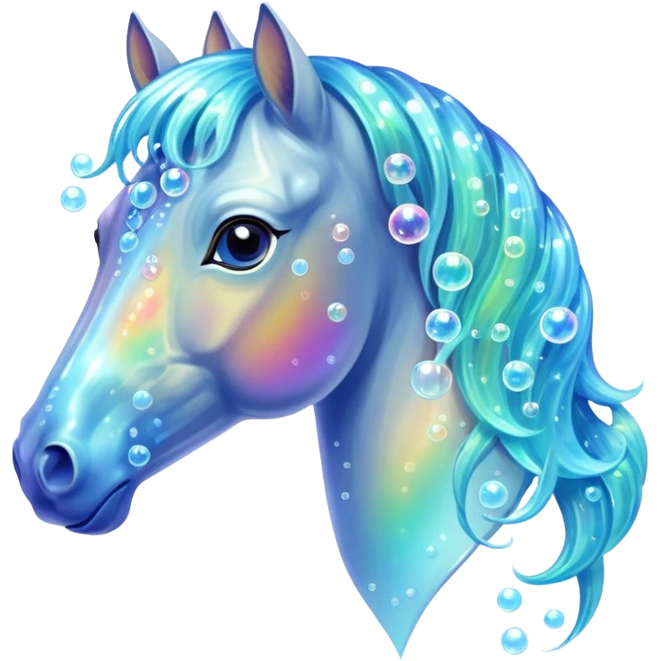 A magical horse made entirely of transparent bubbles and water, with a flowing mane of small bubbles emoji