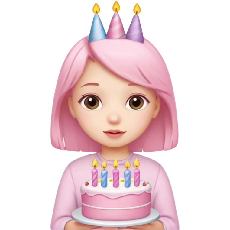 birthday girl emoji with cute baby pink font and a cake emoji