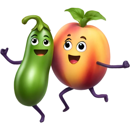 Dancing eggplant and peach emoji