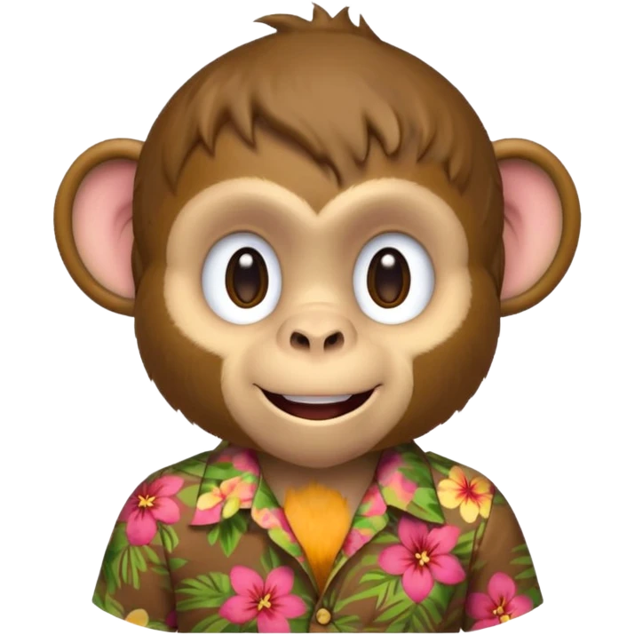 Monkey – cheeky grin, wearing floral aloha shirt. emoji