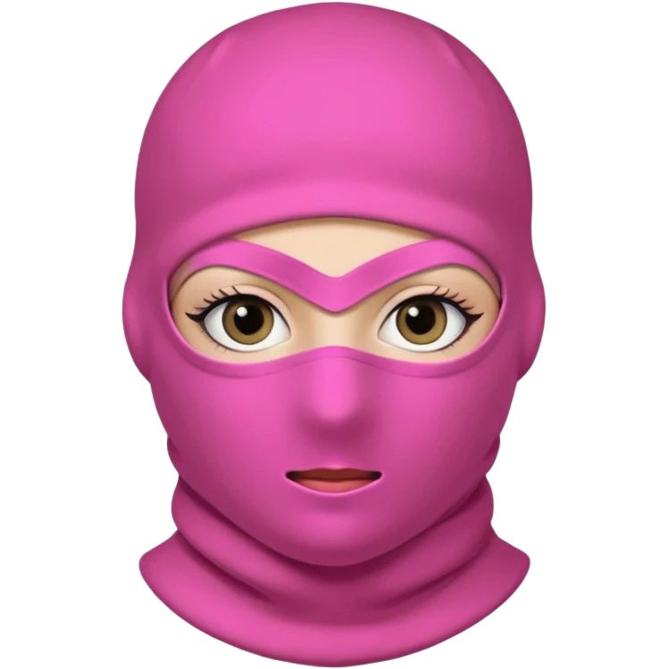 gangster style balaclava pink in colour with eyes showing through the eye holes of the balaclava with beautiful eyelashes on  emoji