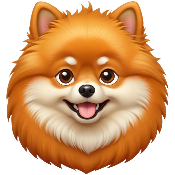 Cinematic Comical Orange Pomeranian Portrait Emoji, Head tilted dramatically with an exaggeratedly shocked or amused expression, featuring a glossy, fluffy orange Fur with a striking sheen, wide, expressive brown eyes filled with playful disbelief, Simplified yet hilariously expressive features, highly detailed, glowing with a slightly sassy glow, high shine, dramatic yet playful, stylized with an air of cheeky mischief, bright and endearing, soft glowing outline, capturing the essence of a spirited and over-the-top companion, so meme-worthy it feels like it could side-eye its way into internet fame instantly! emoji