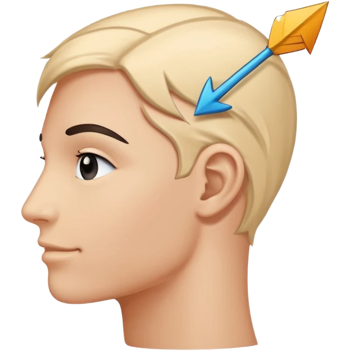 Minimalistic flat vector icon, iOS style, thin black contour on white background. Human head profile with thought bubble and arrow pointing to a happy face. No text, no shadows emoji