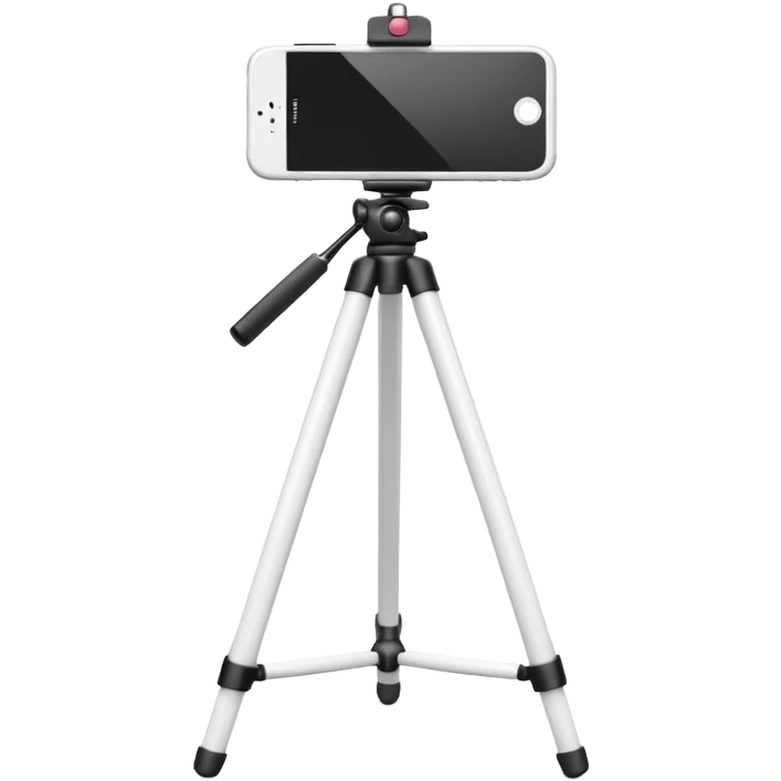 3D Apple-style emoji of a white tripod holding an iPhone 17,
rear view, visible camera lenses,
clean white background, smooth rounded design emoji
