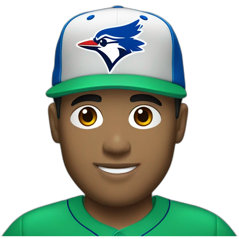 light skin guy in a green shirt and toronto blue jays hat (blue) emoji