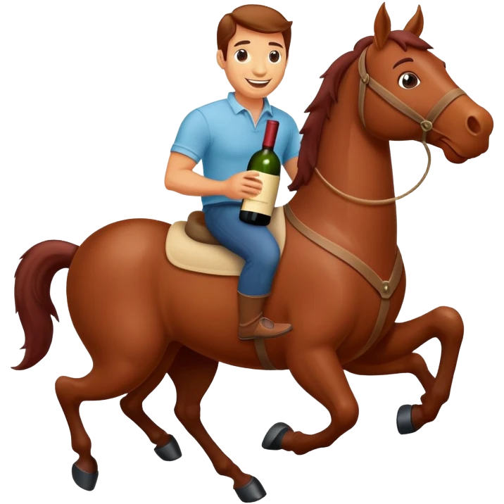 Scott riding a giant bottle of wine like a emoji