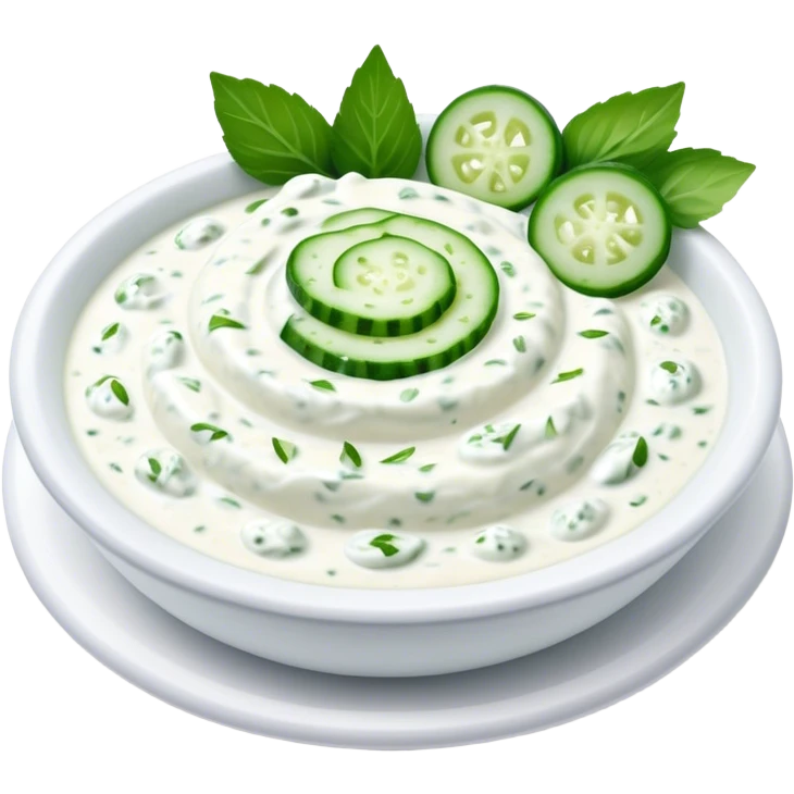 Cinematic Realistic Tzatziki Dish Emoji, featuring a creamy, tangy yogurt sauce with cucumber and herbs rendered with soft textures and cool, refreshing lighting. emoji