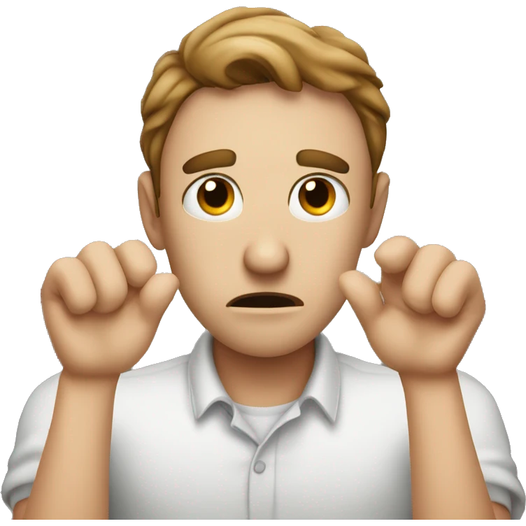 a person with weary eyes and darkspots in eyes very tired and stressed in his hand picture emoji