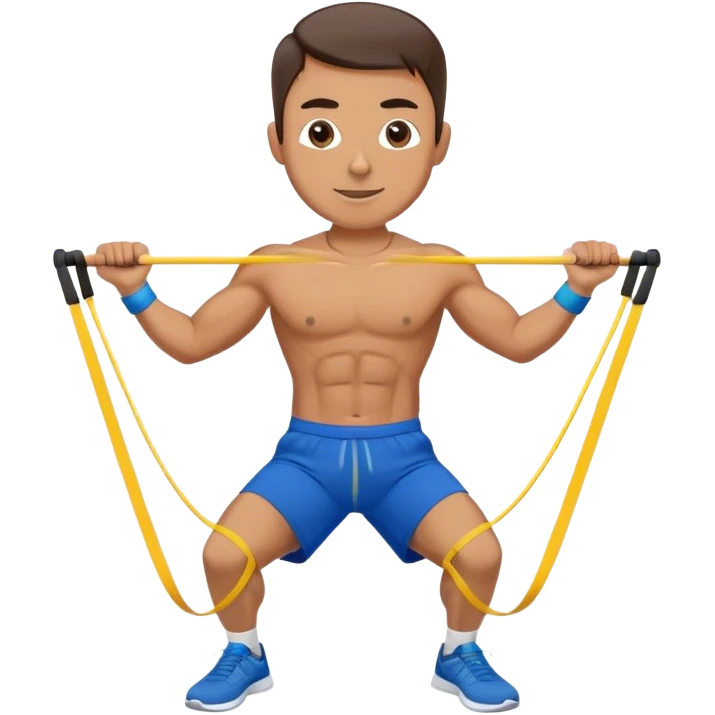 fit man with blue shorts resistance bands exercises emoji