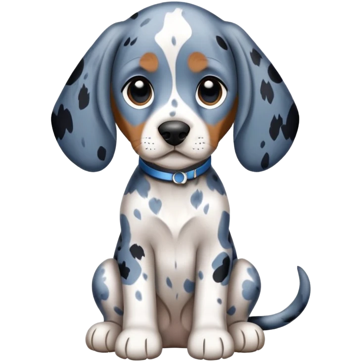 cute bluetick coonhound puppy sitting, white coat with blue-black mottled pattern emoji
