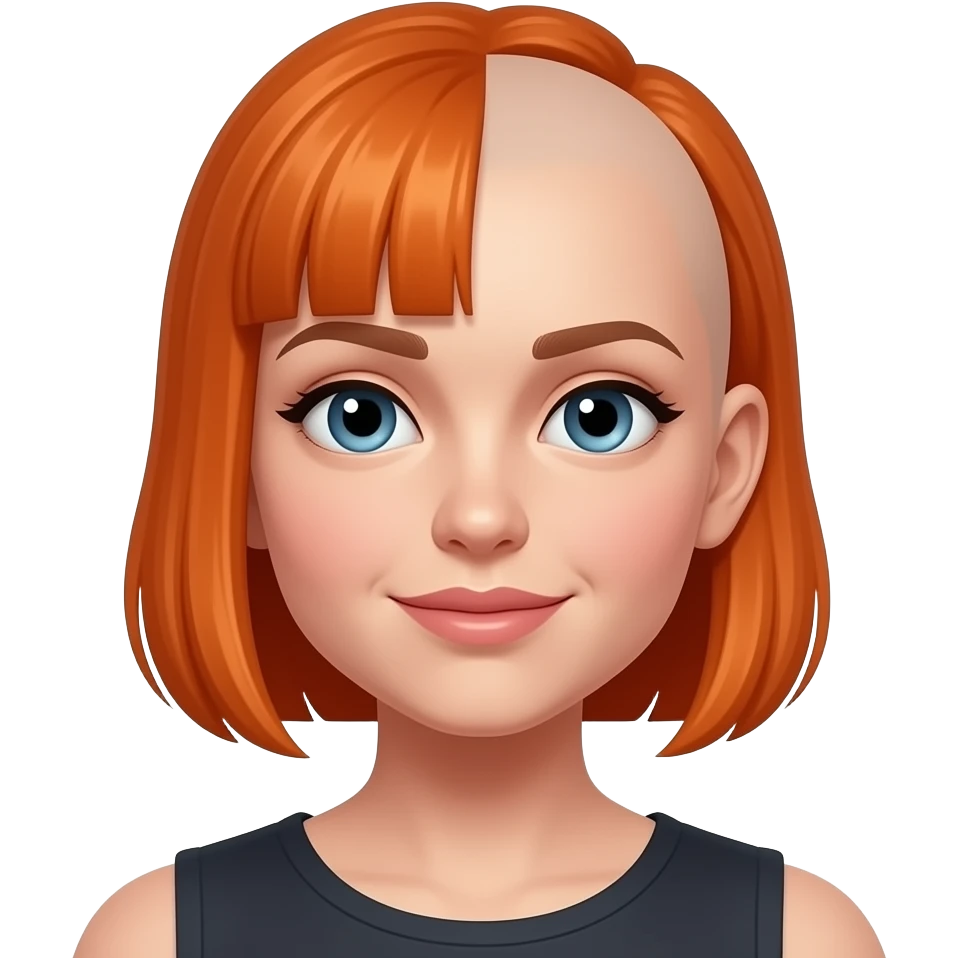 frau-kein-kindfreche extreme mandarinfarbige kurzhaarfrisur eine seite wirklich fast keine haare emoji