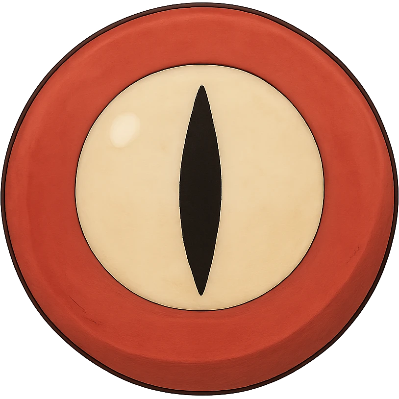 ghibli style red round eyeball with black sharp pupils emoji