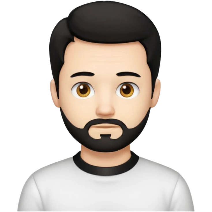 A white guy with coolers and white collar t shirt and the beard for him is at the chin area only,the hair is fuzzy and black in colour emoji