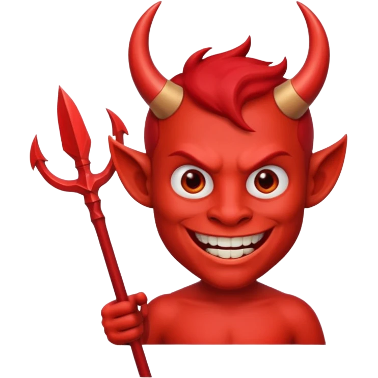 Red devil with short horns and trident, grinning mischievously emoji
