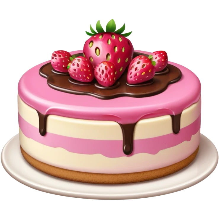 Pink strawberry cheesecake with chocolate syrup  emoji