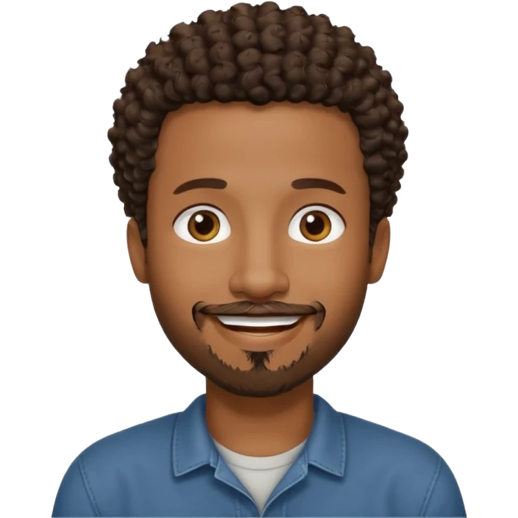Black male, short curly hair, goatee beard, casual style emoji